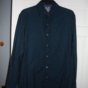 Robert Graham Navy Blue Paisley Long Sleeve Men's Button Down Dress Shirt Size M